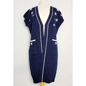 SIONI Womens Navy Blue‎ Star Print Sleeveless Cardigan Vest Size L